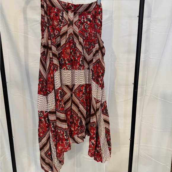 Free People Dresses & Skirts - Free People Red and Cream Asymmetrical Patchwork Midi Skirt